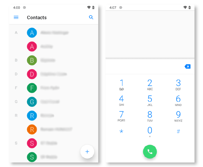 Screenshots of the new UI -Contacts and Dialer